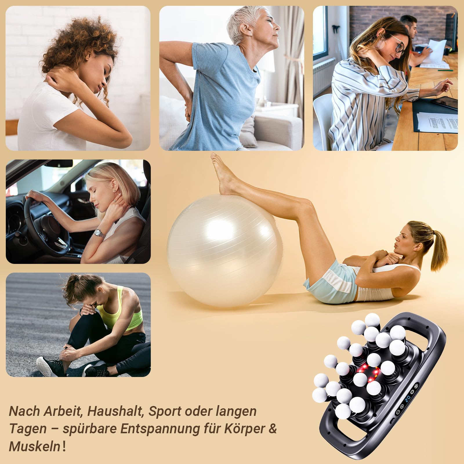 Massagepistole mit 20 Köpfen - 3 Modi & 30 Geschwindigkeiten, Großflächiges Tiefengewebe Massagegerät, Leise (35dB) für große Muskelgruppen, Sport Regeneration & Verspannungslösung