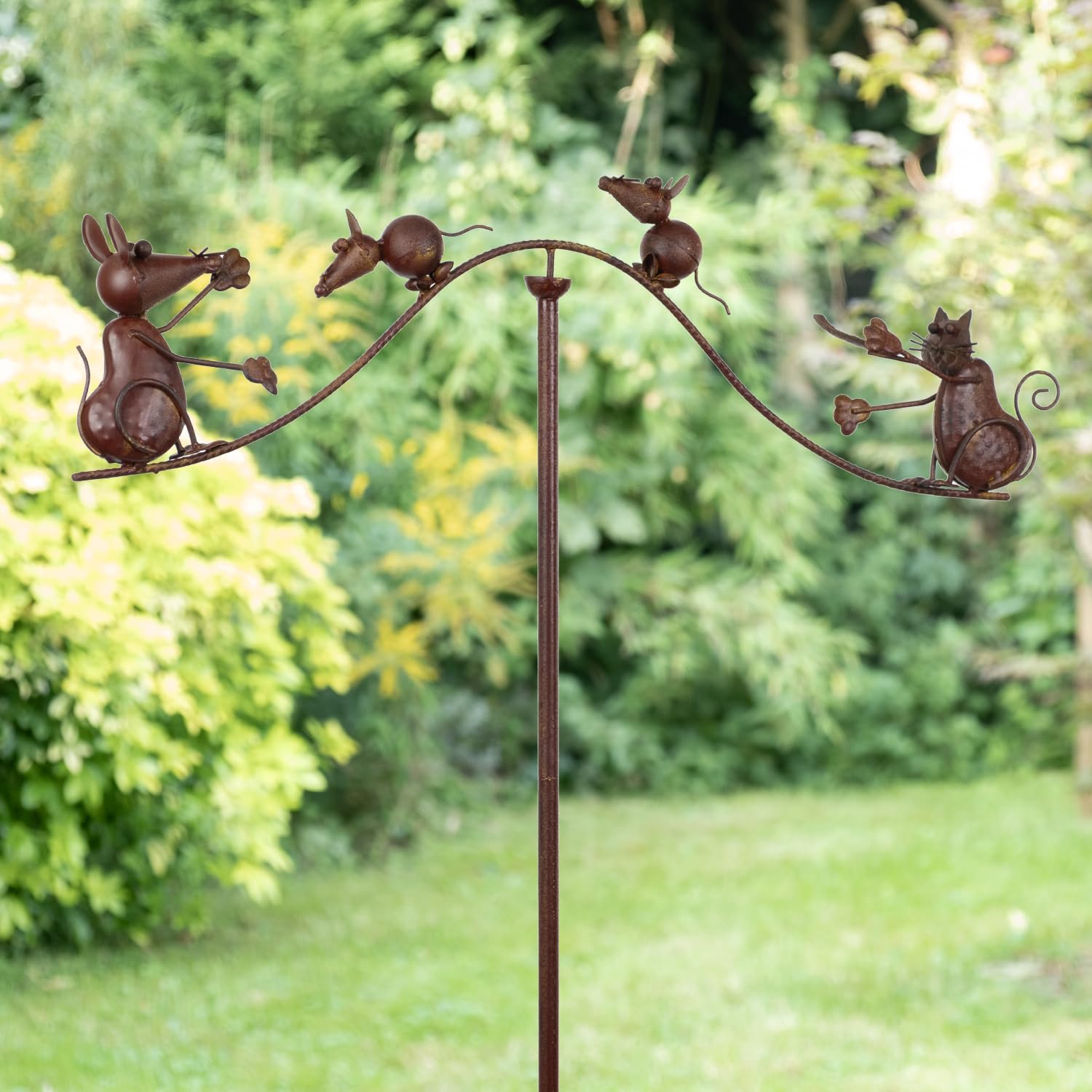 Moritz Gartenstecker Katze mit Mäusen 157 cm – Balance Pendel Metall Deko