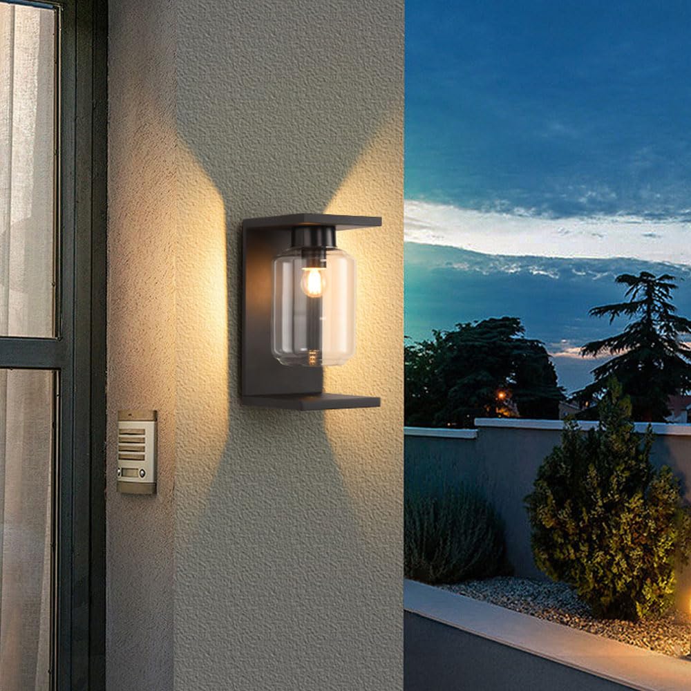 SXSCARKX Outdoor Wall Lantern, Black Porch Lights, Waterproof Exterior Light Fixtures, Sconce with Clear Glass, Outside Mount Lamp for House, Patio, Garage