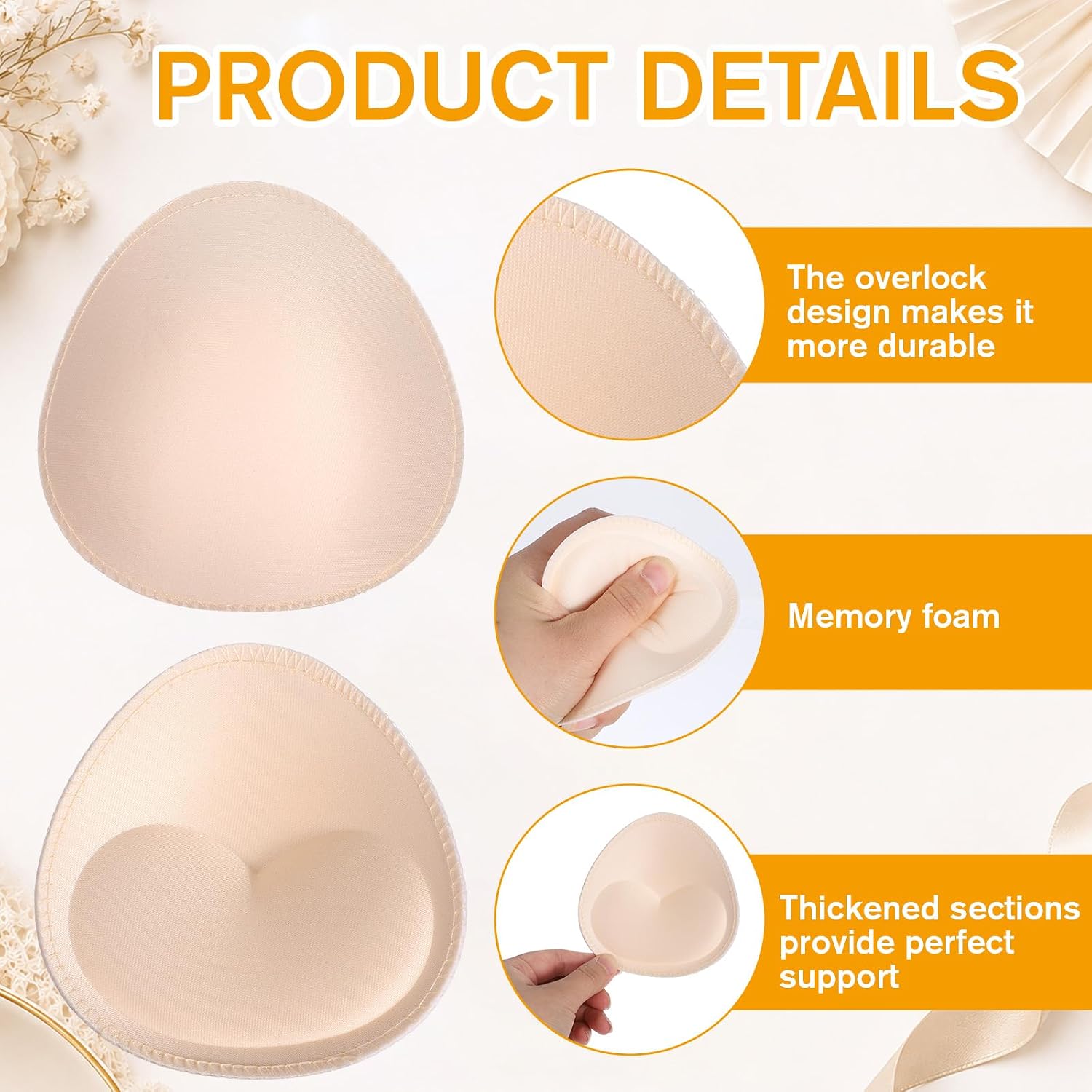4 Pairs Bra Cups Inserts Bra Insert Bras Padding Inserts Skin Color Removable Breast Padding Pads for Dress Breast Enhancer Bathing Suit Add Swimsuit Sports Tops Women