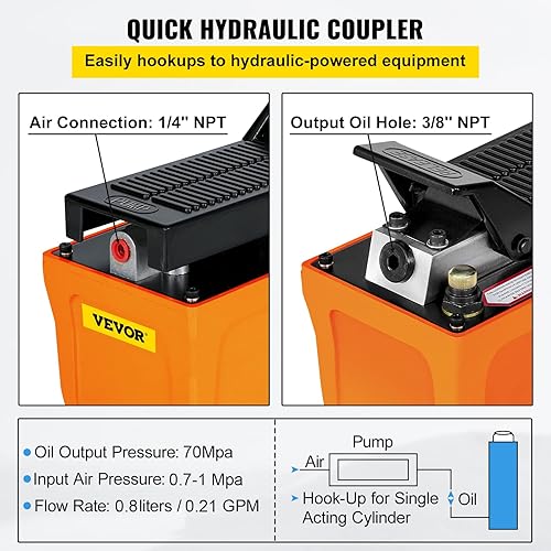 Miniatura 3 de VEVOR Bomba hidráulica de aire 10000 PSI 12 Gal Depósito Bomba de pie hidráulica de pie de aire accionado para máquinas de bastidor de carrocería