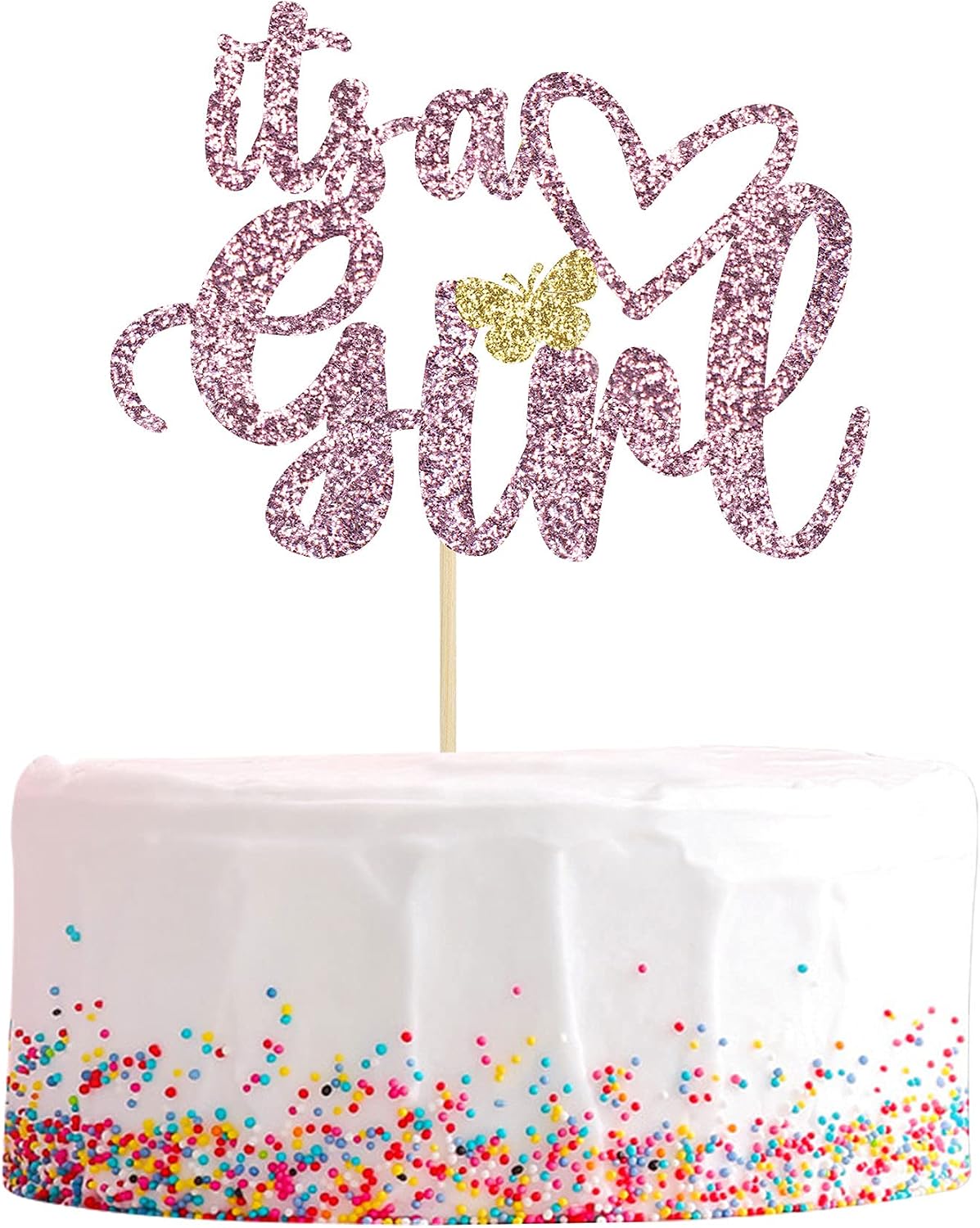 Gyufise 1 Pack Pink Glitter It's a Girl Cake Topper Gender Reveal Cake Decoration Pick for Baby Shower Gender Reveal Baby Girl 1st 2nd 3rd Birthday Party Decorations Supplies