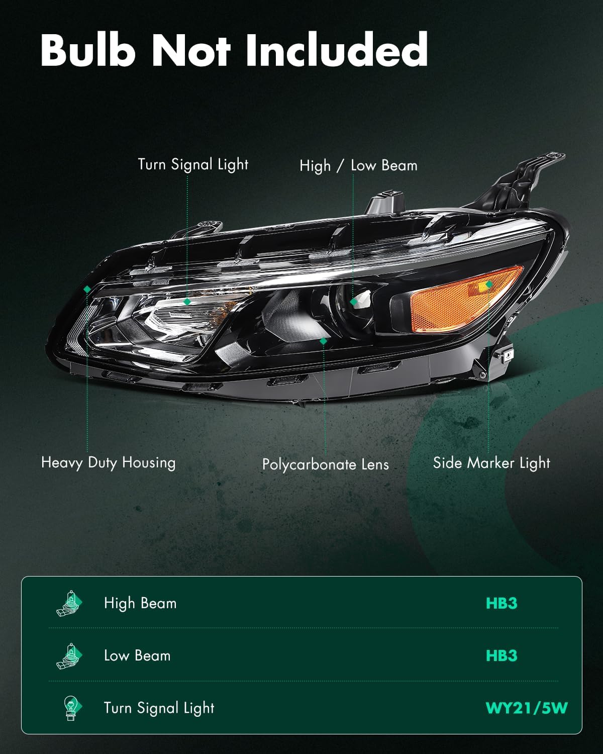 SCITOO Headlights for 2016 2017 2018 for Chevrolet for Malibu Pair Headlight Assembly Black Housing Amber Reflector 84324411