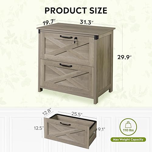 Miniatura 3 de DEVAISE Archivador de 2 cajones con cerradura, archivador lateral para tamaño cartalegalA4, soporte de impresora de madera para oficina en casa,