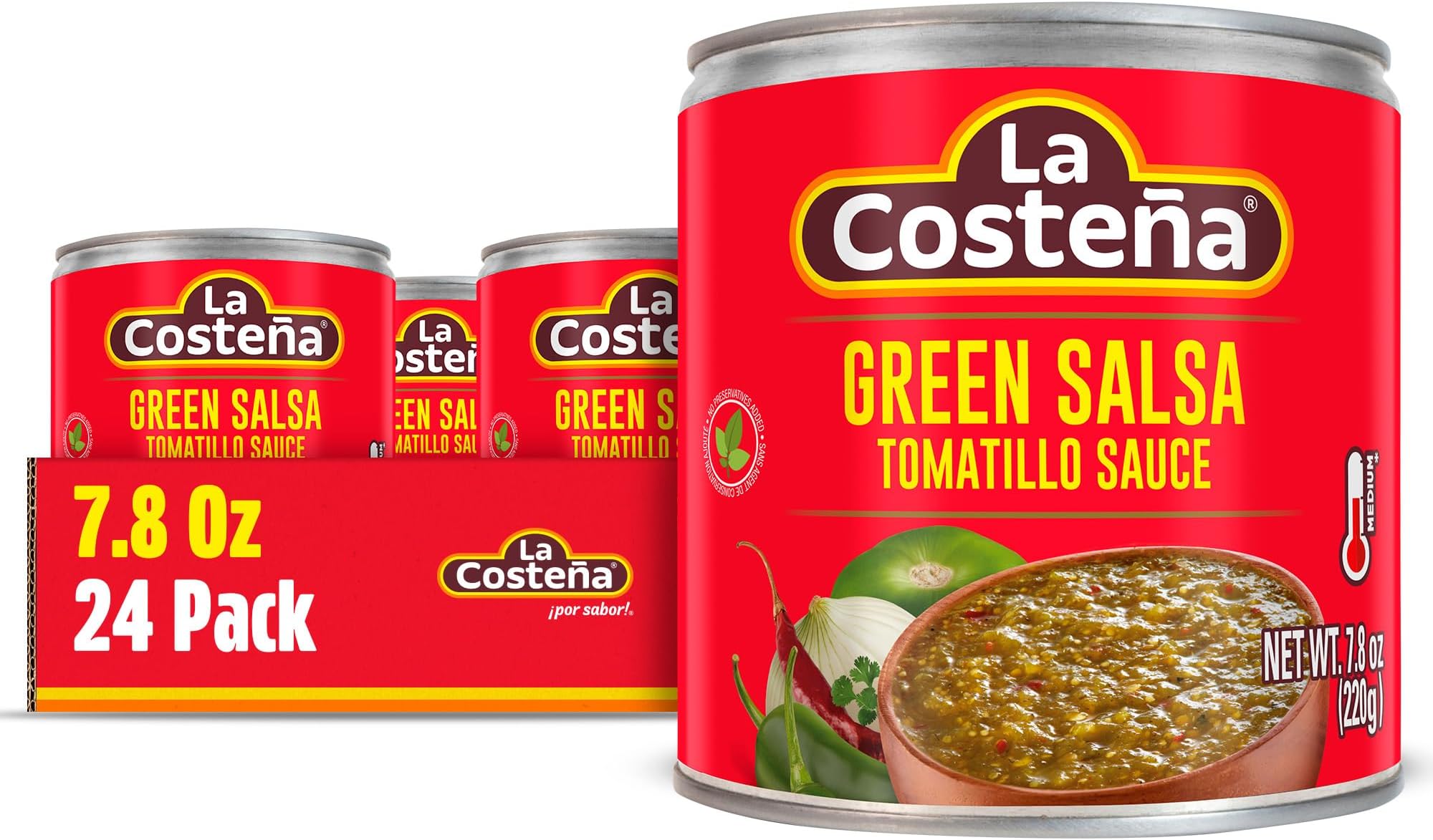 La Costeña Green Salsa Verde - Mild Tomatillo Salsa Verde - Tomatillo Sauce for Mexican Food, Green Enchilada Sauce, Guacamole Seasoning, Fajita, Street Taco Seasoning - 7.8oz, 24 Pack Cans