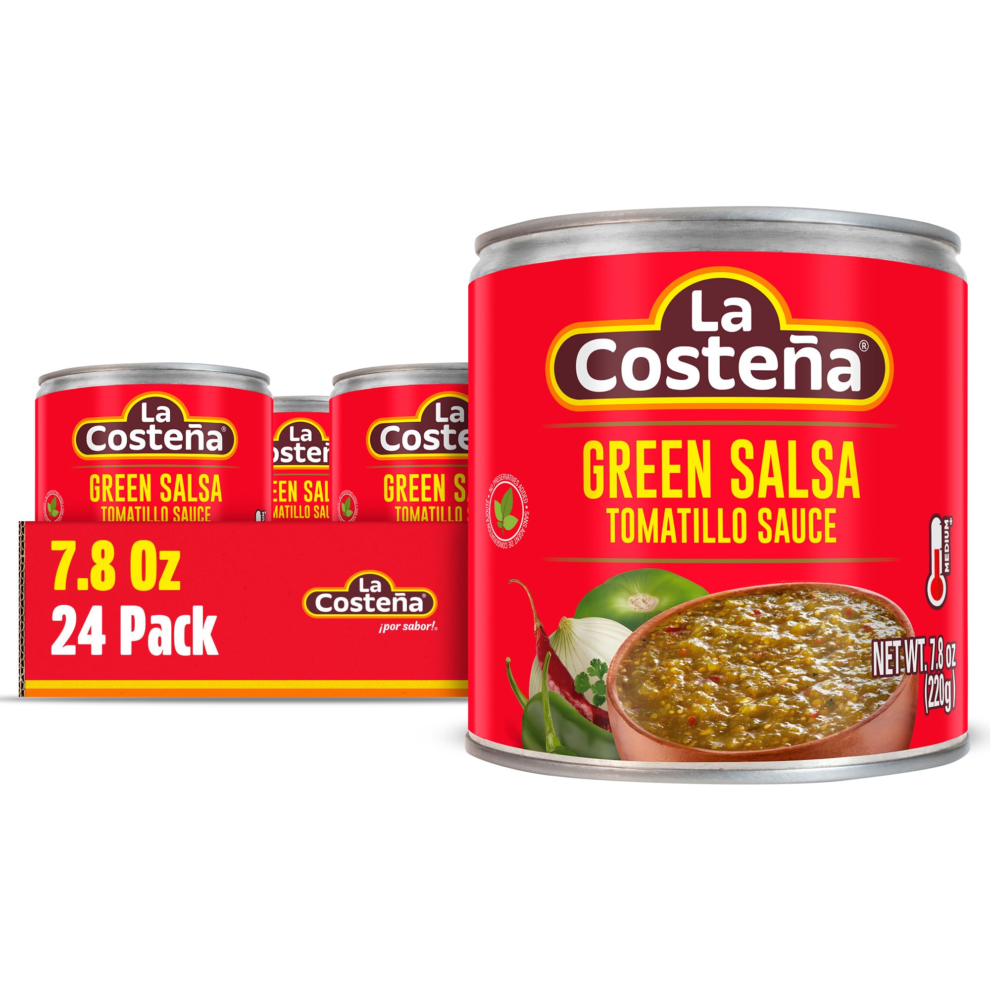 La Costeña Green Salsa Verde - Mild Tomatillo Salsa Verde - Tomatillo Sauce for Mexican Food, Green Enchilada Sauce, Guacamole Seasoning, Fajita, Street Taco Seasoning - 7.8oz, 24 Pack Cans