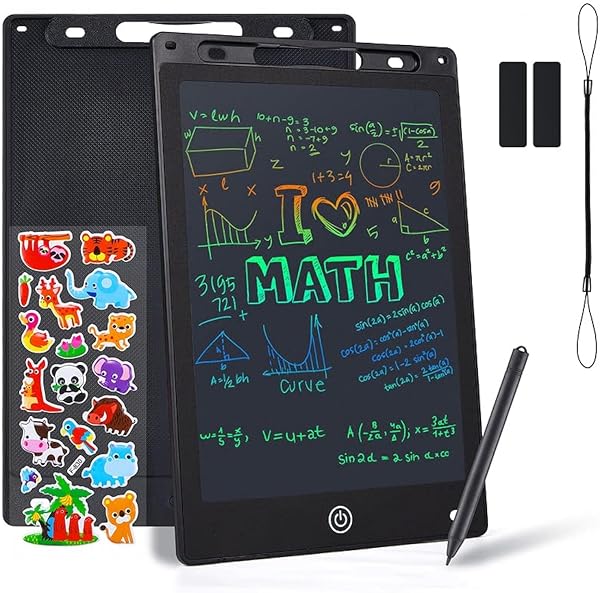 Coolzon Tablette Dessin Enfant, 10 Pouces Tablette D'écriture Effaçable Et réutilisables,Ardoise Magique pour Dessin de Peinture et listes de Notes, Autocollants de Dessins Animés Gratuits,Noir - 1