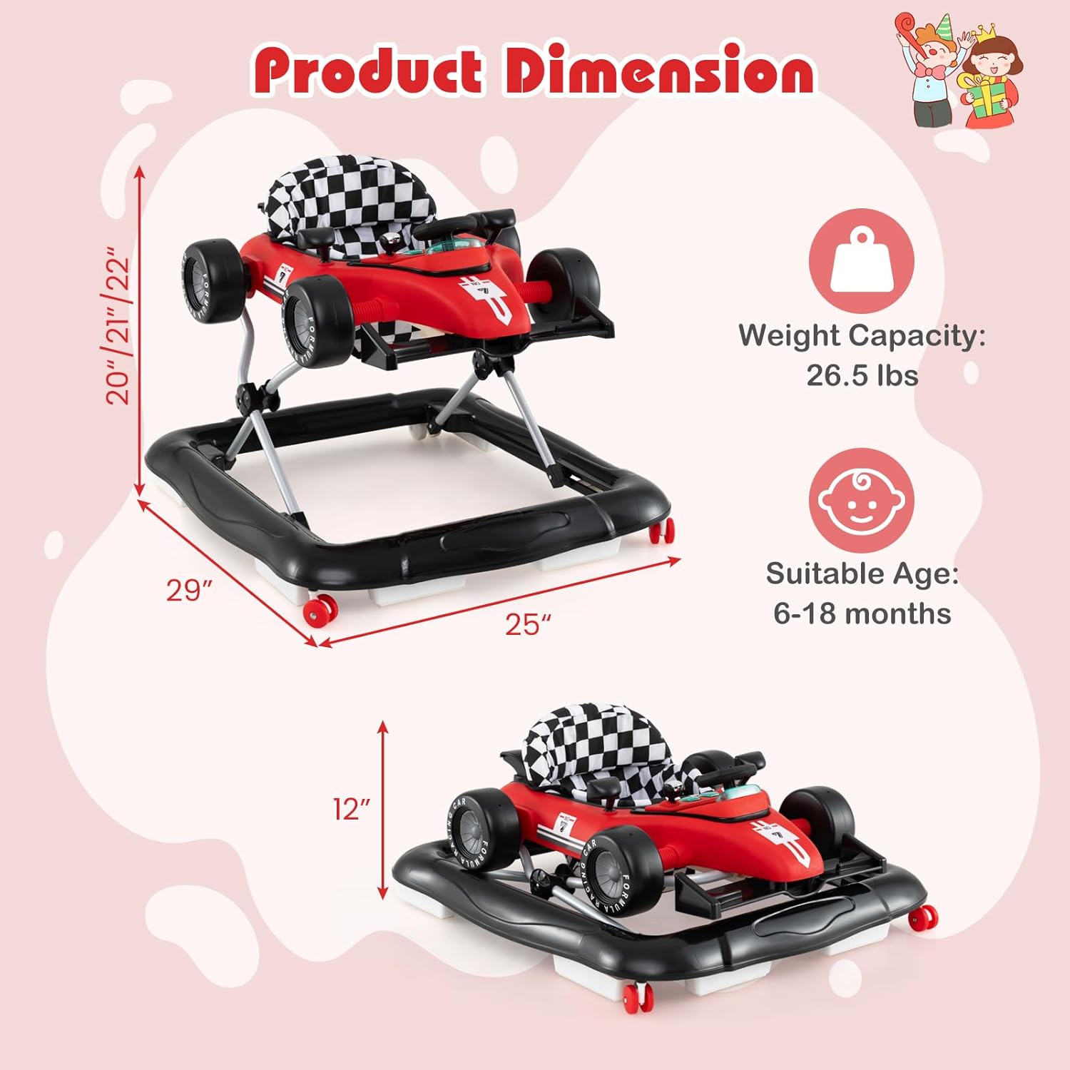 BABY JOY 4-in-1 Foldable Baby Walker with Adjustable Height