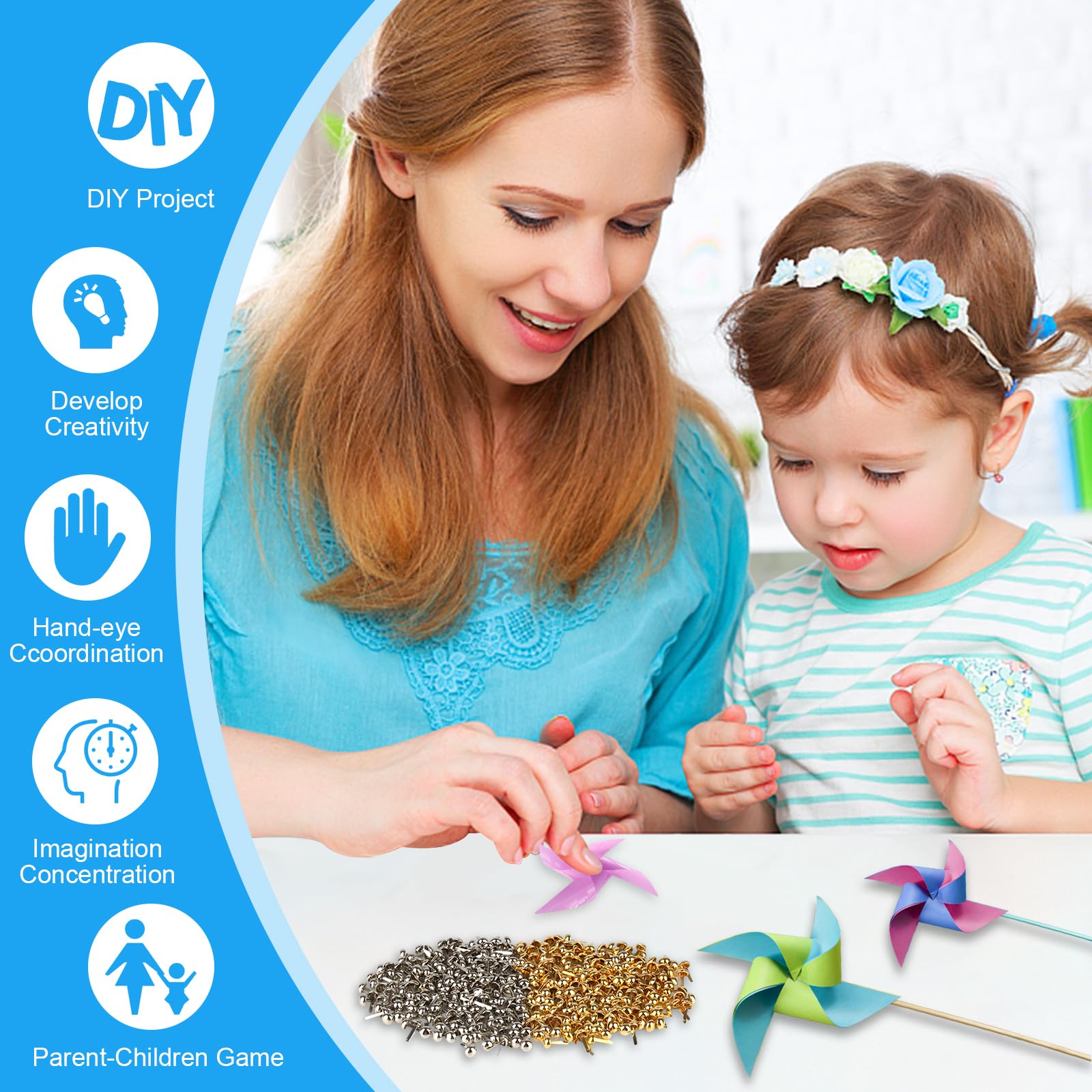 400 sztuk spinaczy próbkowych, 8mm okrągłogłowe spinacze, Mini Brads zapięcia papierowe, metalowe spinacze próbkowe, klipsy próbkowe do tworzenia kartek, scrapbookingu, rękodzieła