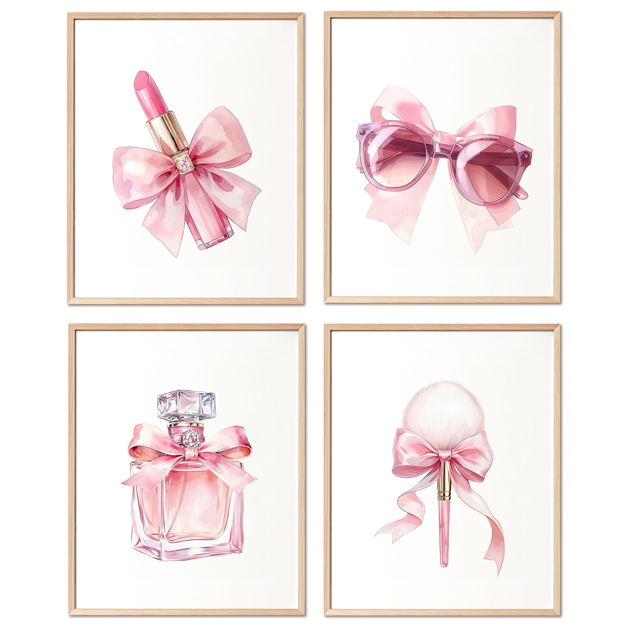 Kaderas Coquette Pink Posters Preppy Wall Art Prints, Aesthetic Room Decor for Girls Bedroom Dorm, Bow Perfume lipstick, 8x10 Unframed