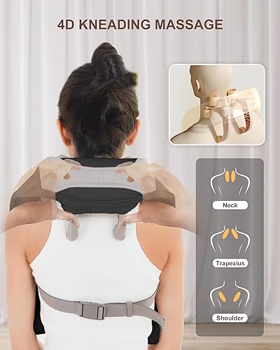 Miniatura 5 de Masajeador de cuello inalámbrico con calor, masajeador Shiatsu para aliviar el dolor de tejido profundo, 3 intensidades de masaje y 2 áreas de