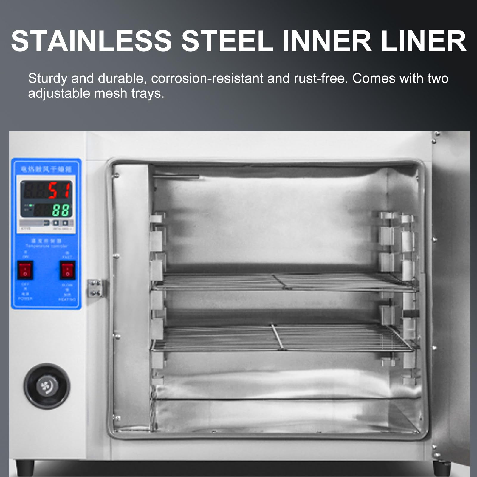 Horno de secado y calefacción de laboratorio con medidor de vacío y controlador digital para incubación termostática y secado por convección de aire