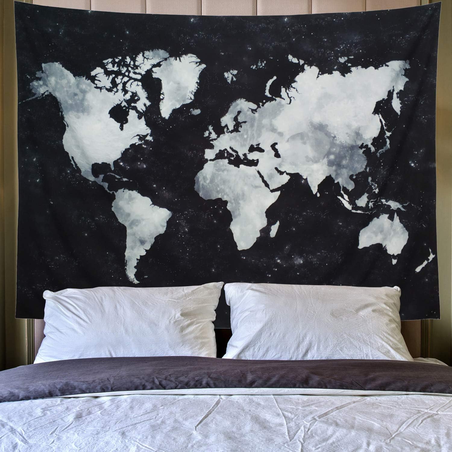 Lahasbja World Tapestry Map Tapestry Starry World Map Tapestry Apartment Essentials Black and White Tapestry Globe Galaxy Tapestry for Men Dorm Posters (M/51.2" × 59.1", Starry Map)