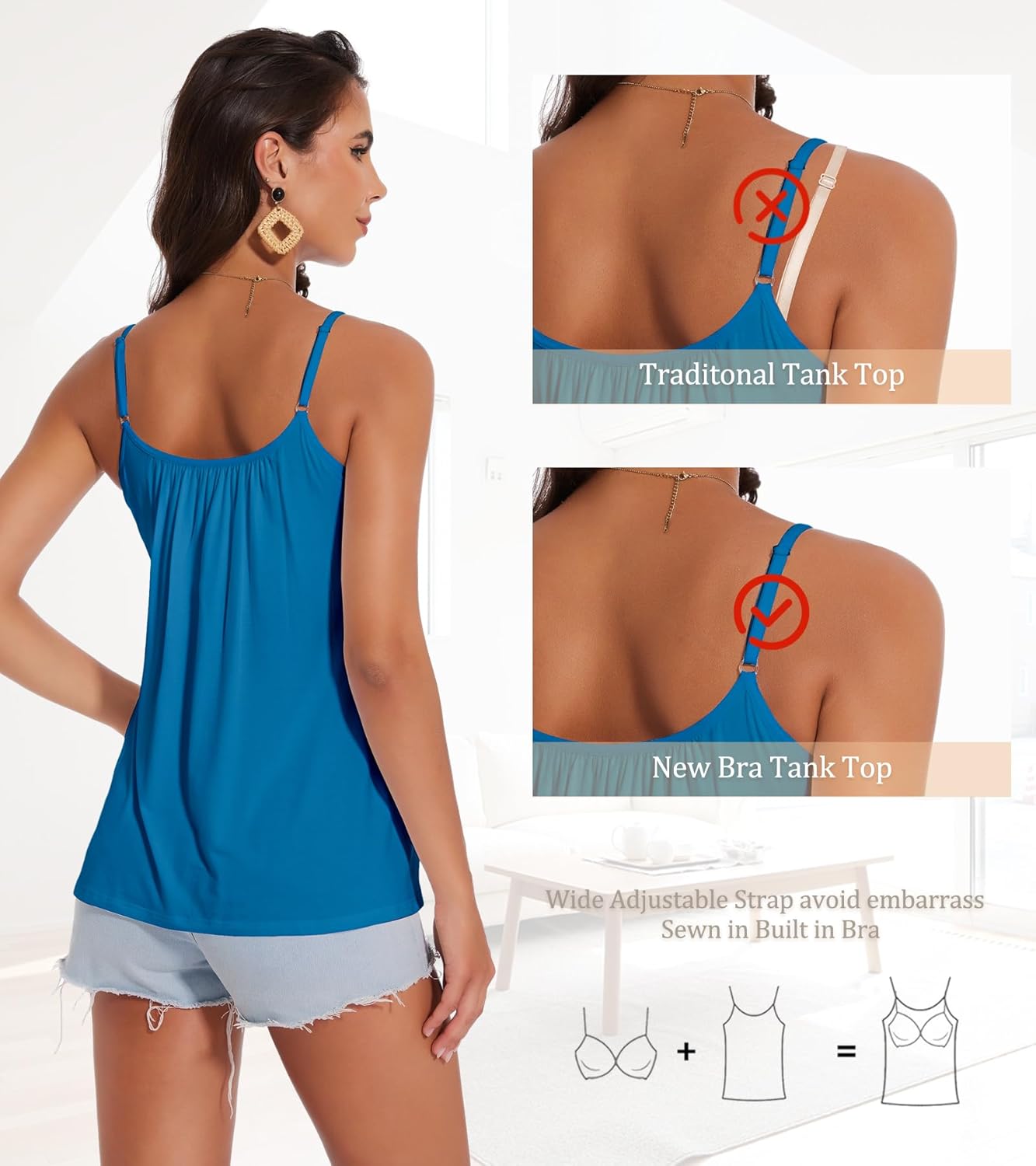 Camisoles for Women with Built in Bra Adjustable Strap Tank Tops Cami Sleeveless Summer Tops for Workout Sleeping Traveling - Image 5