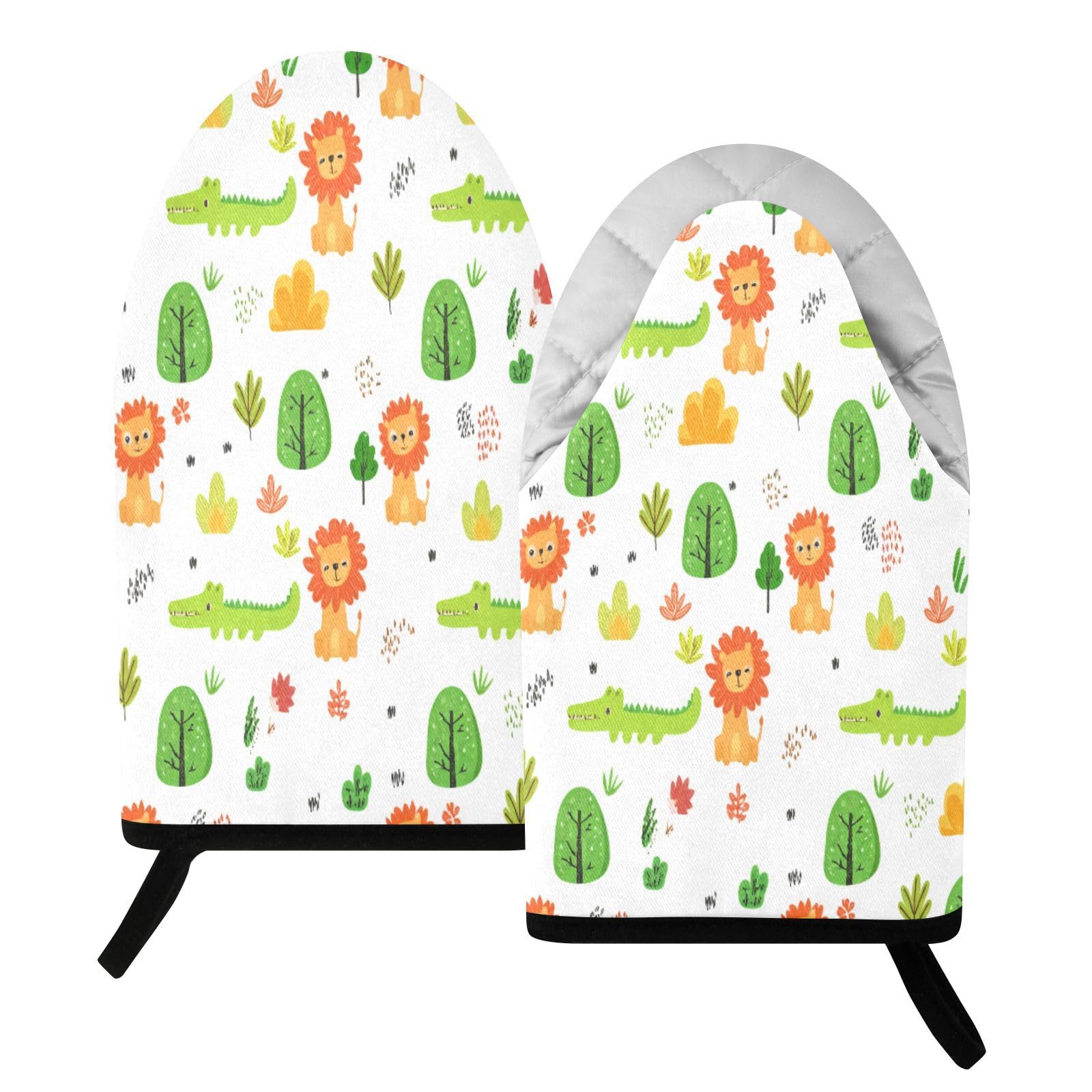 BURSTDDY Cartoon Forest Lion Oven Mitt,Heat Resistant Kitchen Mitts for Cooking