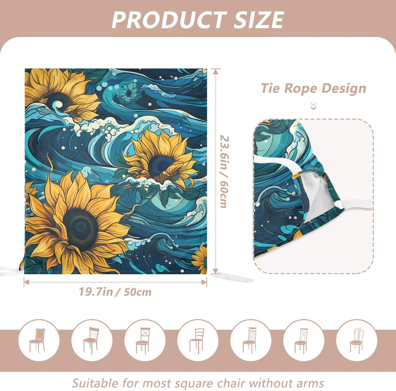 ALAZA Sunflowers on Waves Background Chair Back Cover Set of 6, Washable Reusable Removable Chair Slipcovers Decorative Chair Cover for Home Kitchen Wedding Party