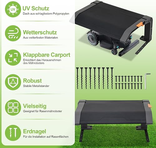 Eulenke Garage pieghevole per robot tosaerba | 72 x 56 x 36 cm | resistente alle intemperie + protezione UV | nero - 2