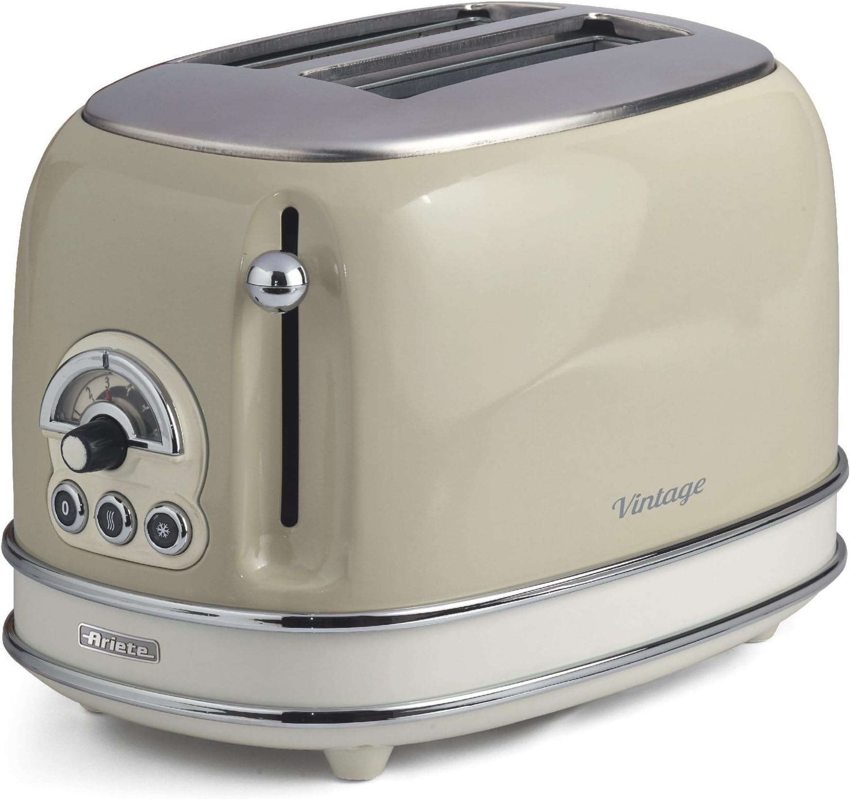 0155/13 Retro Style 2 Slice Toaster, 6 Browning Levels and Removable Crumb Tray, 3 Functions Including Cancel, Defrost and Reheat, Non-Slip Feet, Vintage Design, Beige