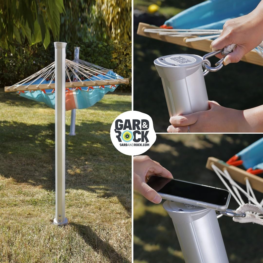 Poteau pour Hamac Gard&Rock en Aluminium – avec ou sans Arbre | Fixation Amovible et Multi-Terrains à insérer dans Base d’Ancrage (non incluse) – Terrasse, Jardin et Bord de Piscine