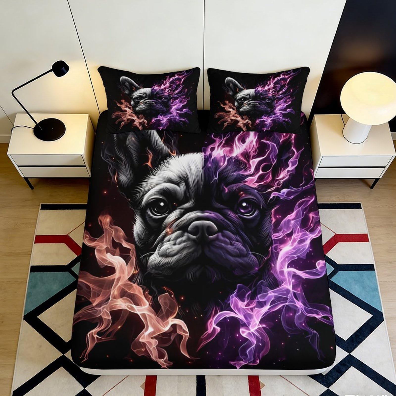 Jqzkxnhpbr Style-6 3D Printed French Bulldog Fitted Sheet Microfiber Purple Smoke Bed Cover For Bedroom Guestroom Dorm Mattress Decor 90X200x25cm
