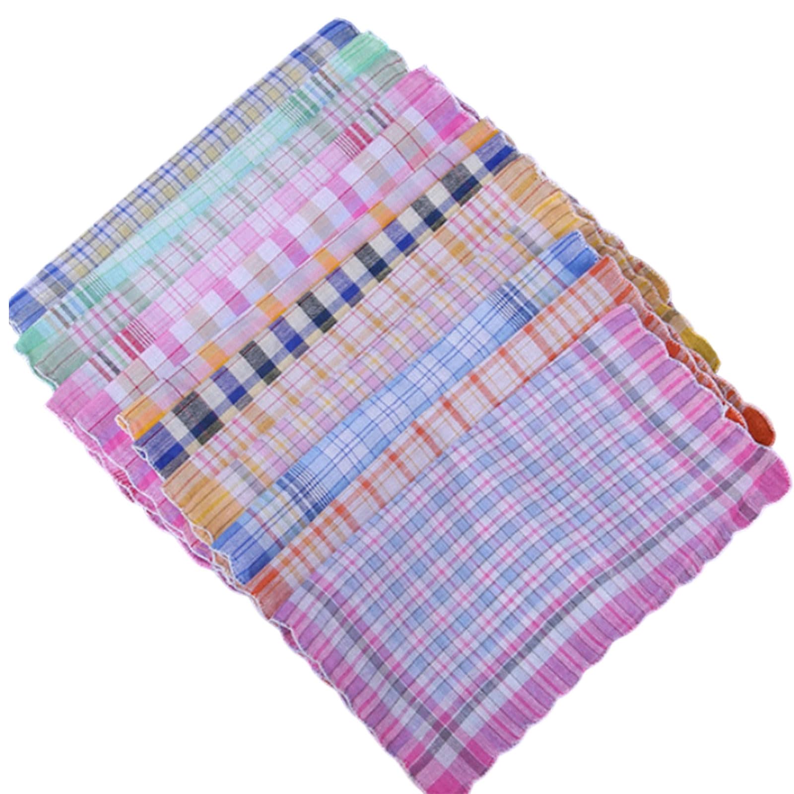 carotoe Stylish Checkered Cotton Handkerchief for Women Unique Scalloped Edges Pocket Square Soft Fabric Hanky Towel Set Checkered Cotton Handkerchief
