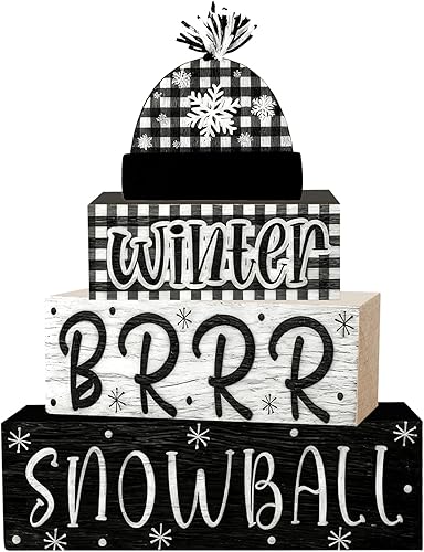 4 piezas de decoraciones navideñas para interiores  Decoración de mesa de bola de nieve de madera para el hogar  Centro de mesa de Navidad para mesa