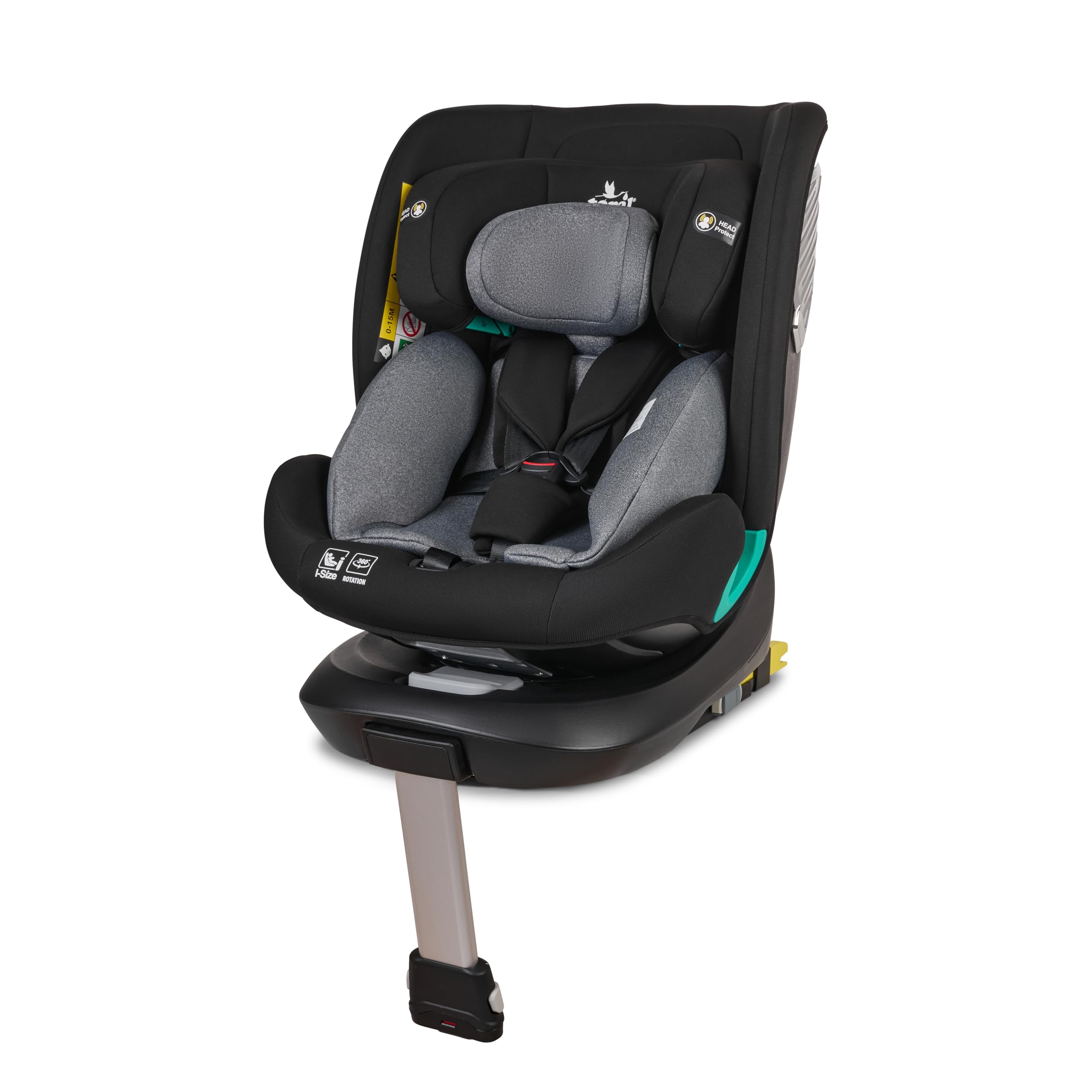 Toral Silla Coche Bebe Grupo 0 1 2 3 ISOFIX para niños de 40-150 cm (0 Meses-12 Años aprox.), base Giratoria 360, Normativa R129, Silla Bebe Coche con pata de apoyo, Color Negro, Modelo Imola+