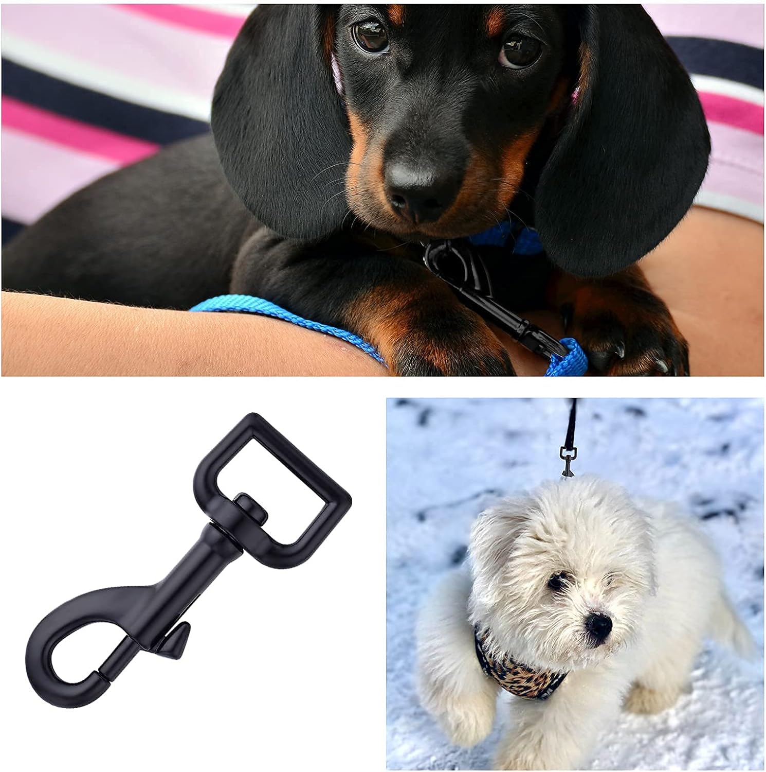 Swivel Eye Bolt Snap Hooks - Black Heavy Duty Dog Leash Clips & Clasp - 3/4" 4pcs