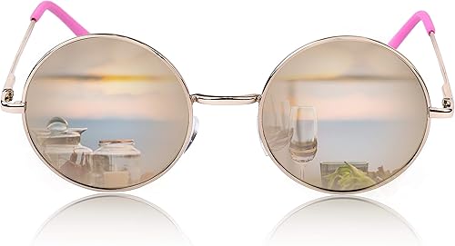 SunnyPro Gafas de sol redondas Circle Retro Hippie Flat Mirrored Lens Gafas UV400
