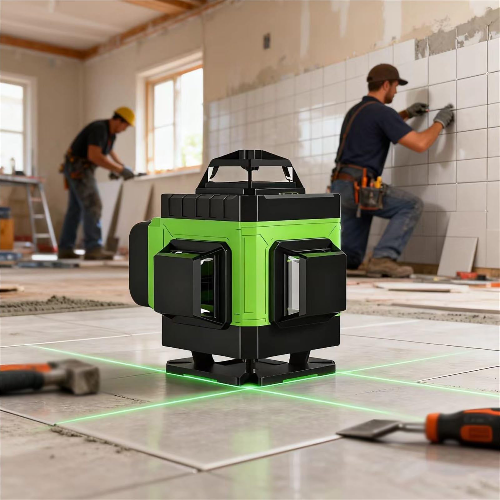 medidor de Distancia láser, Medidor De Línea Proyección Láser Luz Verde 4D 16 Líneas 360 Autoante Y Soporte Magnético