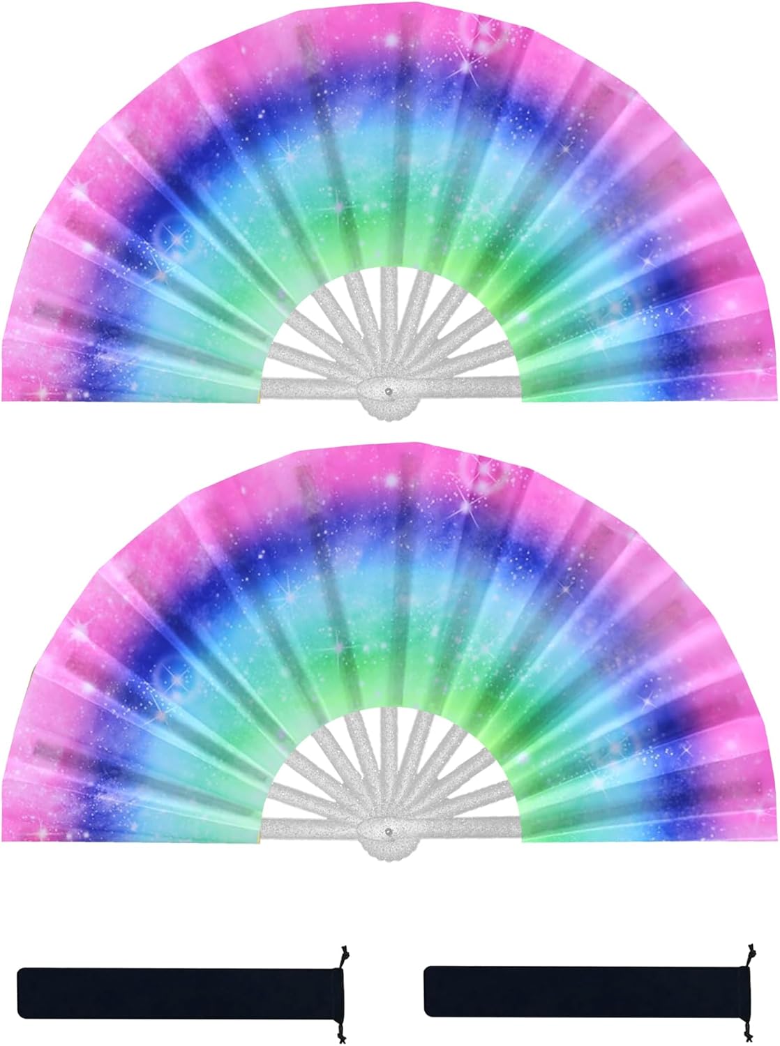 2 Pack Large Folding Hand Rave Fan- Handheld Popping Fans For Line Dancing for Boots On The Ground Dance,Festival accessories (Sparkling Gradient)