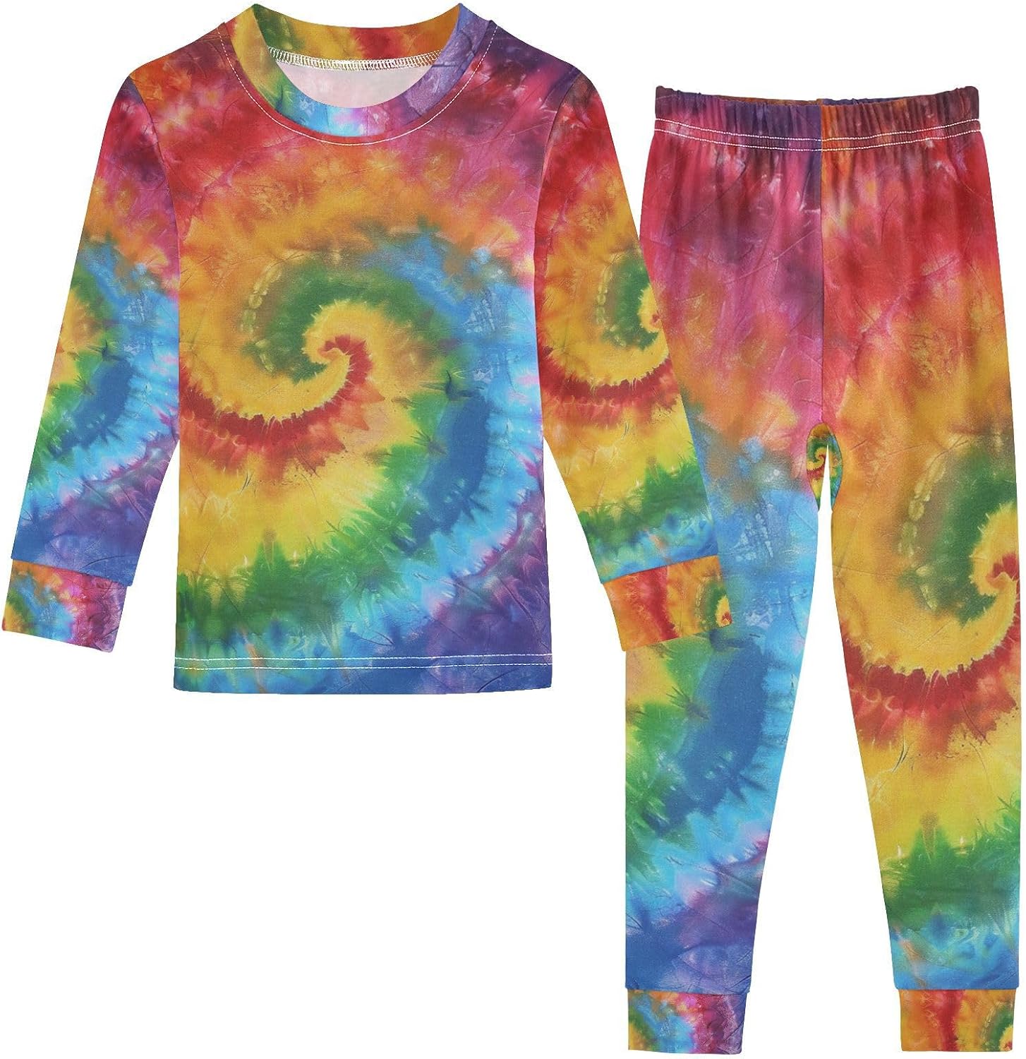 ALAZA Swirl Tie Dye Rainbow Color Pajama Set Pijamas Para Niños Long Sleeve Sleepwear