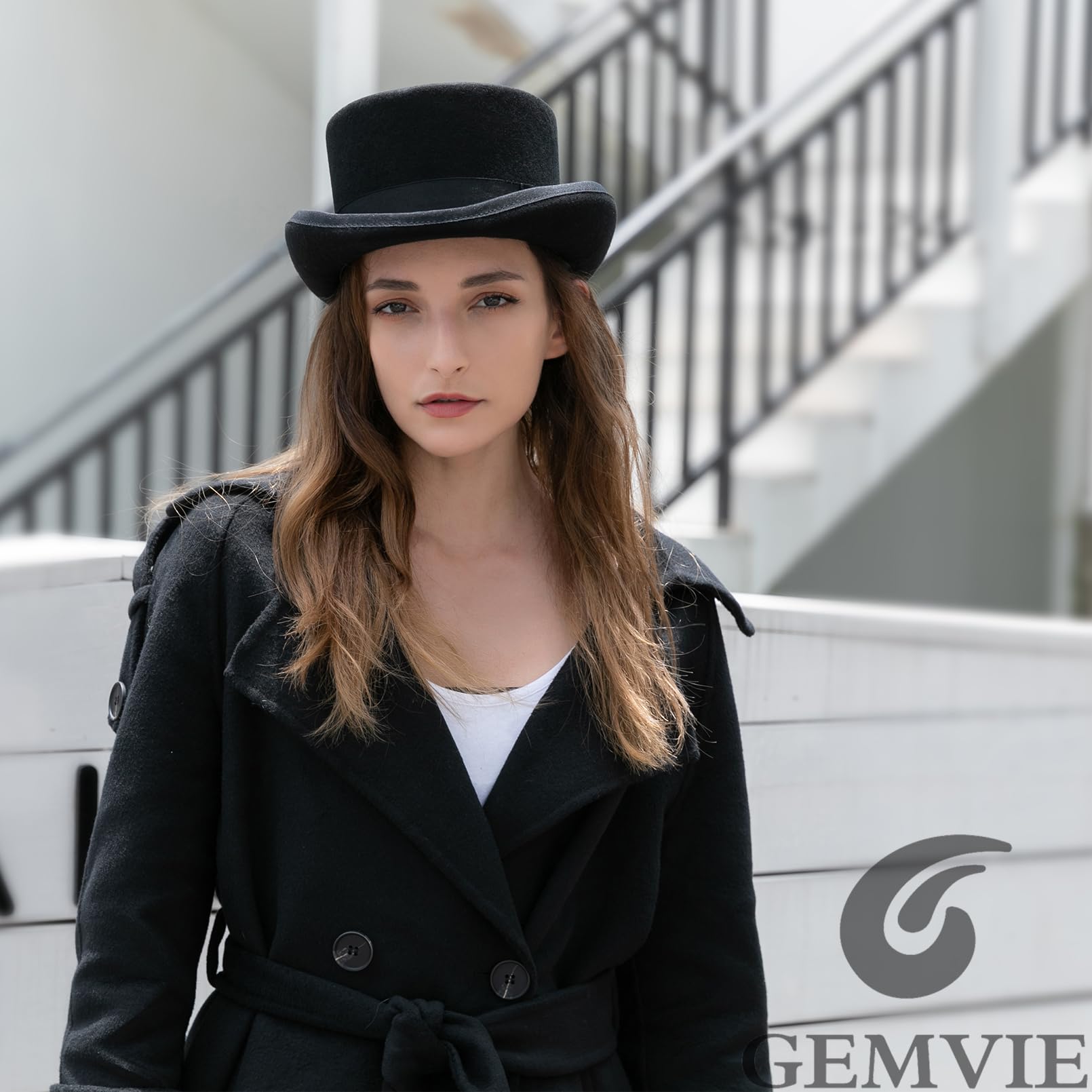 GEMVIE Herren-Zylinder aus 100% Wolle, Satin-gefüttert, schwarz, niedrig