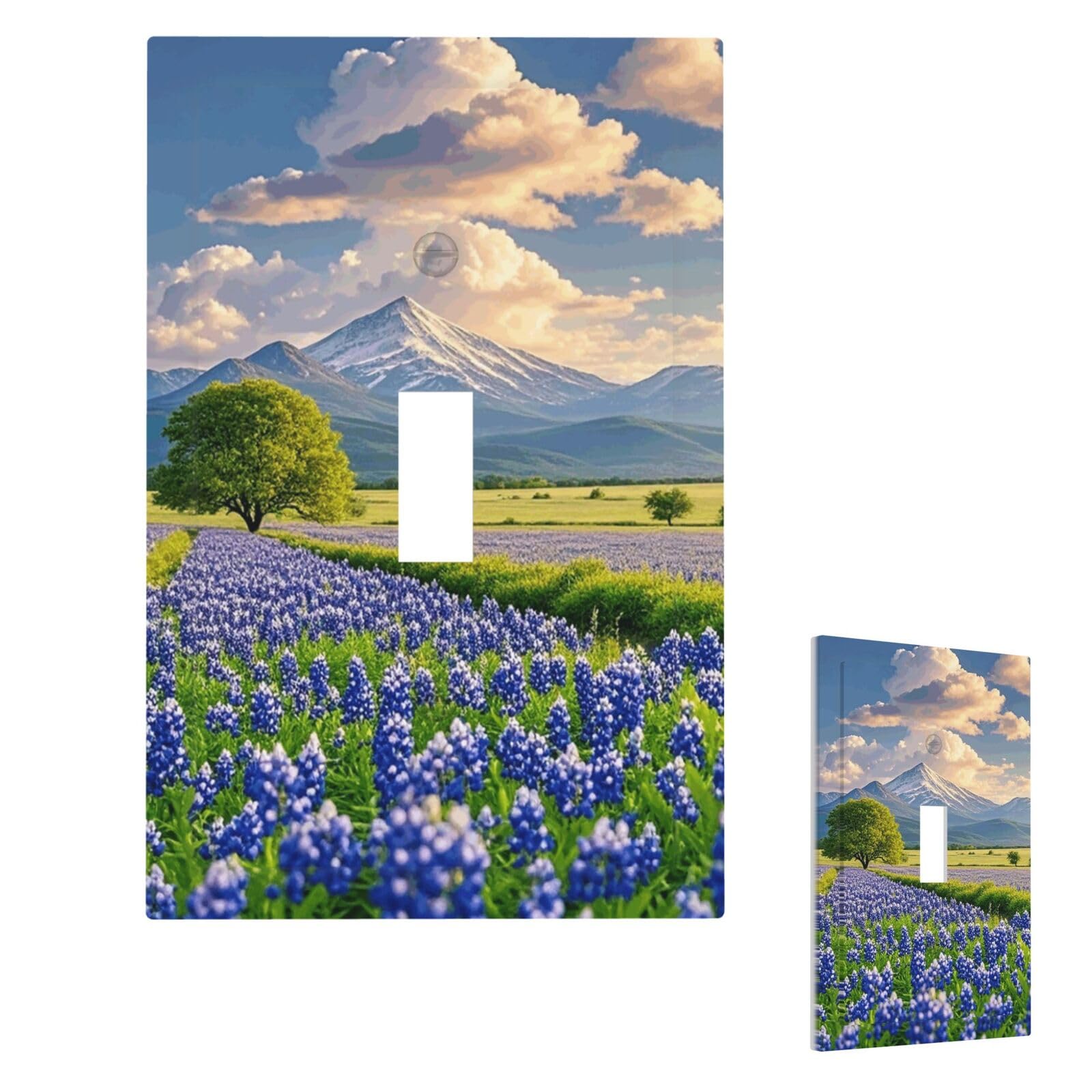 Fodpand Style T Light Switch Cover Texas Bluebonnets Scenery Wall Plate 1 Gang Switch Plate Covers Decorative Outlet Cover Electrical Receptacle Faceplate For Bathroom Kitchen Decor Wall Plates 5" X 3"