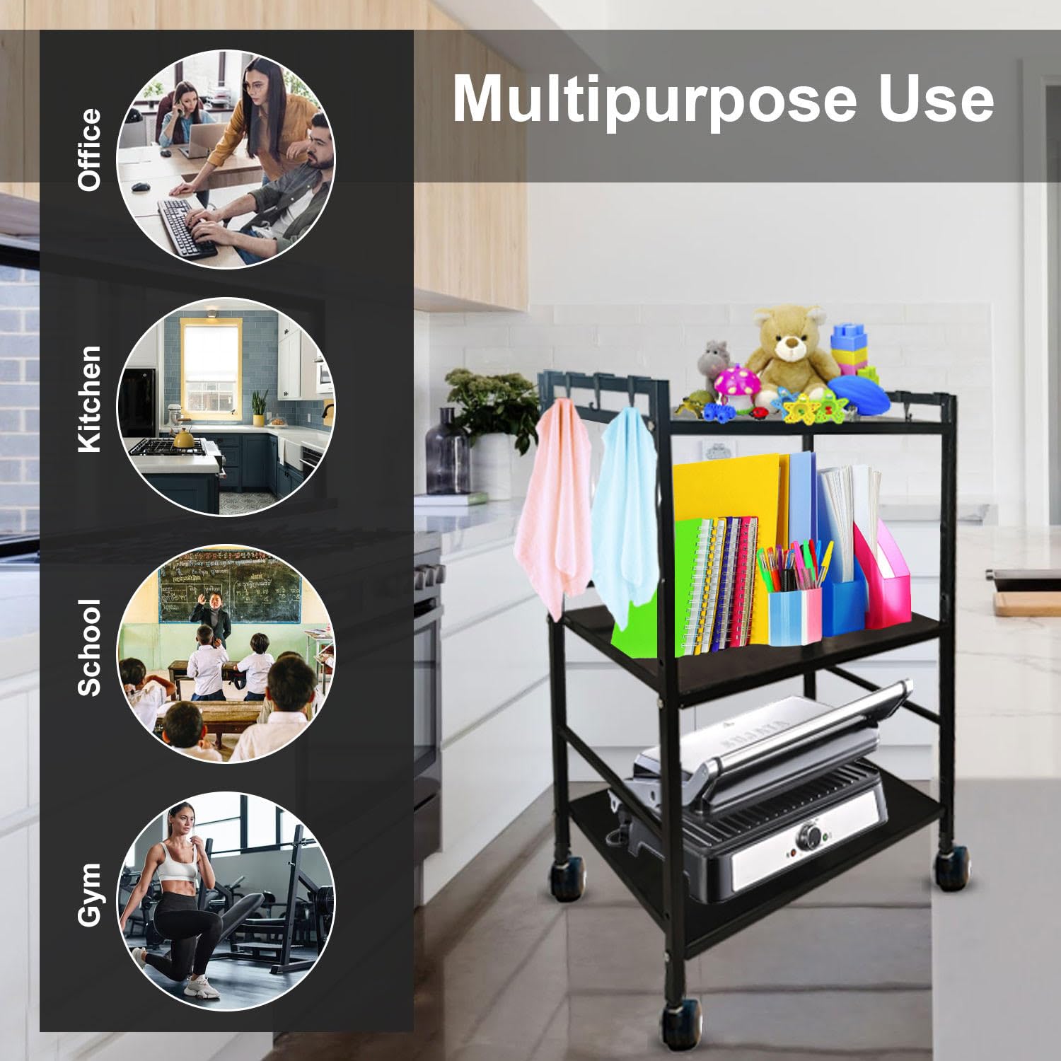 A to Z Hub 3-Tier Heavy Duty Metal Stand with 360° Wheels | 180