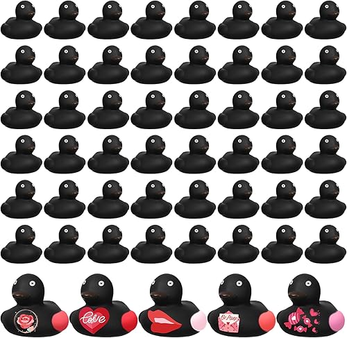 Pato de goma negro en blanco para bricolaje, juguetes de baño preescolares, pequeños patos de baño para niños, tina flotante, patos chirriantes para