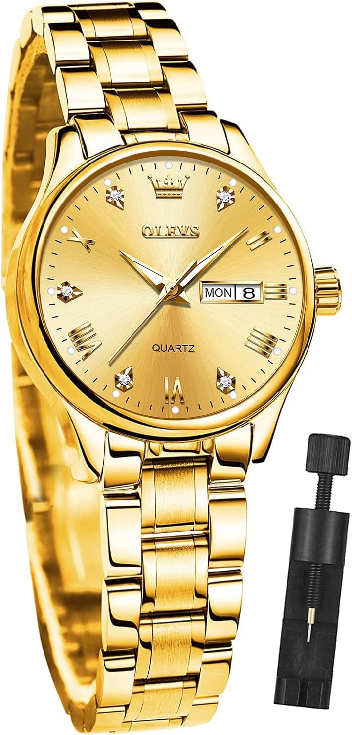 Watches for Women Dress Roman Numerals Diamonds Stainless Steel Waterproof Silver Designer Metal Date Expanding Bracelet Ladies Wrist Watch