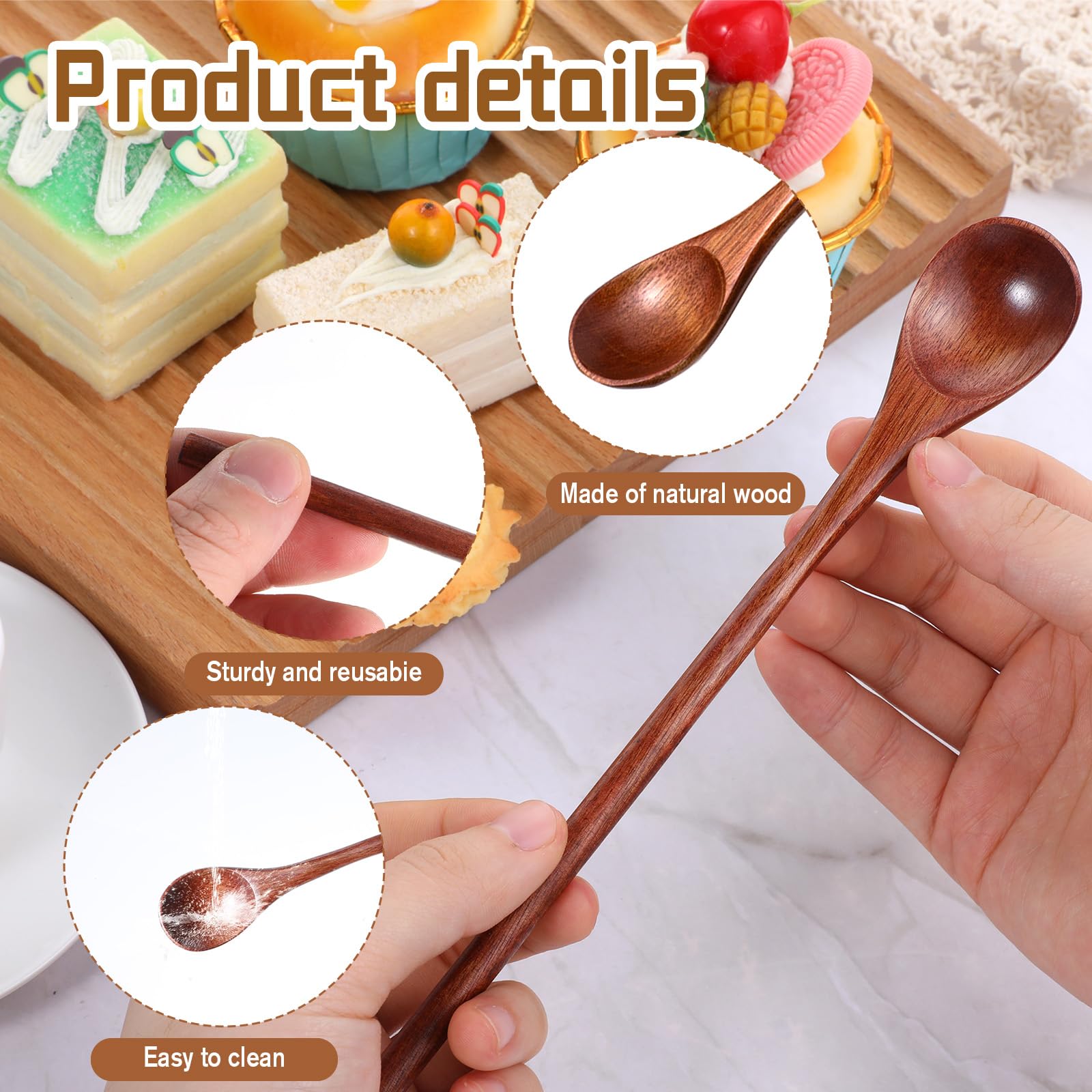 8 Stück Honiglöffel Holz Retro Holzlöffel Nanmu Suppenlöffel 20cm Lange Griff Holzlöffel Natürliches Kaffeelöffel Honigrühr Löffeln Kochen Wooden Spoon für Kaffee Tee Honig Heiße Schokolade