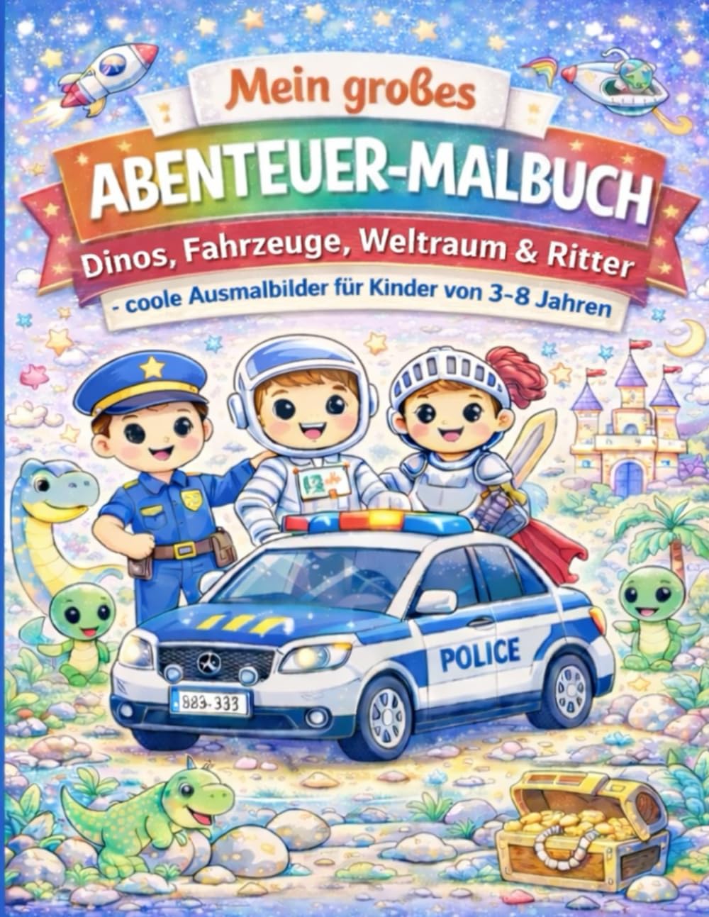 Mein großes Abenteuer-Malbuch: Dinos, Fahrzeuge, Weltraum & Ritter – coole Ausmalbilder für Kinder von 3–8 Jahren