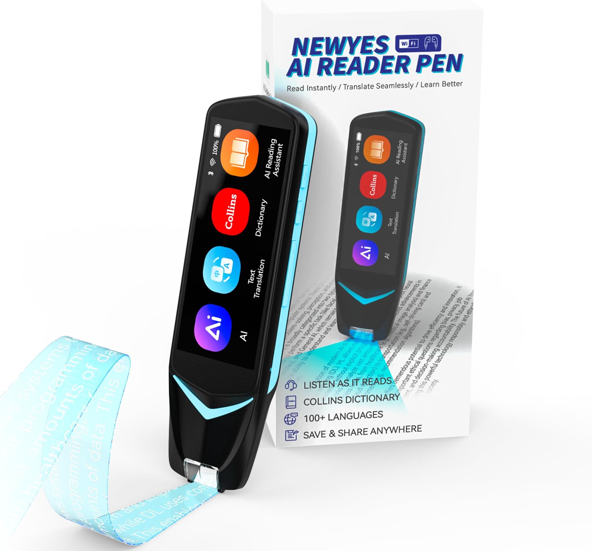 Reading Pen for Dyslexia,NEWYES Scan Reader Pen 4 Text to Speech Device Translator Pen, Photo Translation OCR 16GB Bluetooth Pen Scanner for Students Adults (Scan Reader Pen 4 Pro)