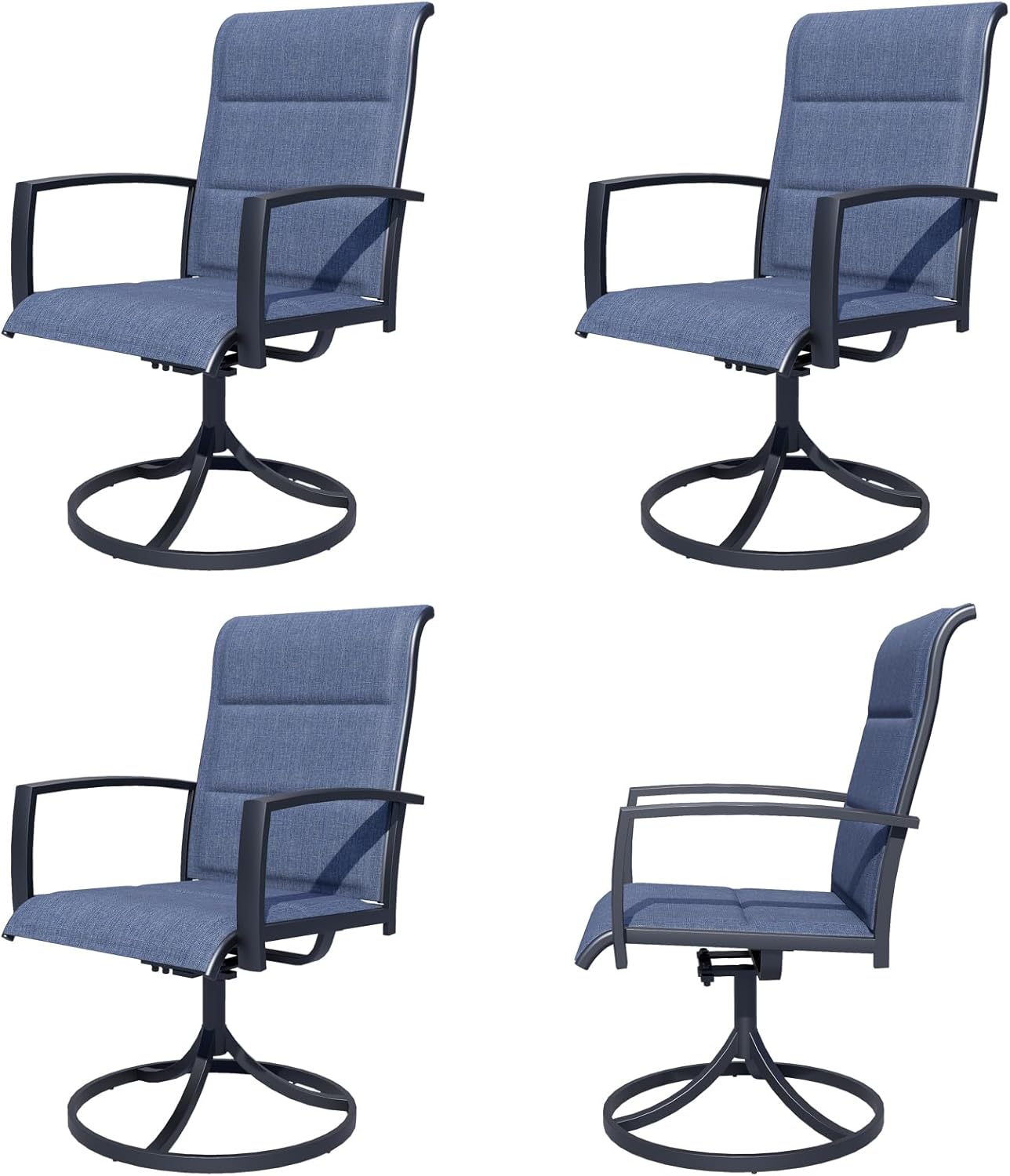 4 Set Padded Outdoor Swivel Chairs, Exclusive Swivel Patio Chairs w/Sturdy Metal Frame & Cozy Padded High Back with Quilted Textilene, All Weather Patio Swivel Chairs for Backyard Deck Garden, Blue