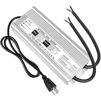 LightingWill LED Driver 400 Watts Waterproof IP67 Power Supply Transformer, 90-140V AC to 24V DC Low Voltage Output, Adapter with 3-Prong Plug 3.3 Feet Cable for Outdoor Use, Computer Project