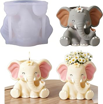 3D Elephant Flower Pot Concrete Molds, Elephant Animal Candle Pen Holder Mold, Storage Box Mold Epoxy Resin Cement Clay Mould for Succulents, Makeup Brush Holder, Home Decor DIY Craft