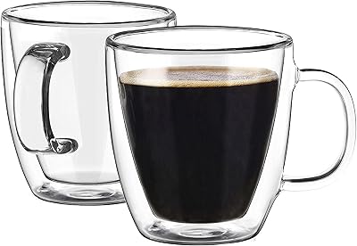 YUNCANG 5.5 oz Espresso Mugs (Set of 2), Double Wall Glass Coffee Cups with Handle Insulated Glasses Espresso Mugs