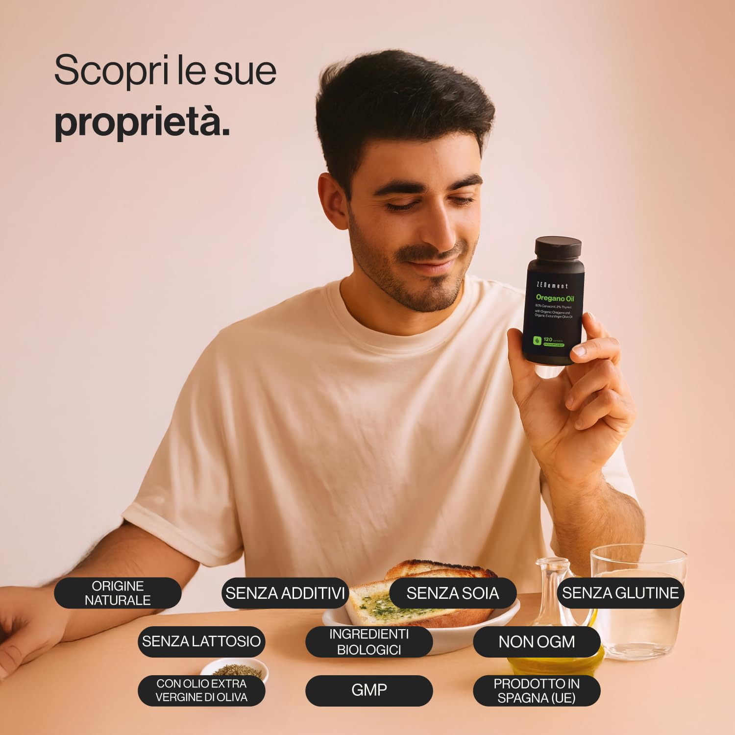 Olio di Origano, Standardizzato all’80% di Carvacrolo e al 2% di Timolo – Con Olio Extra Vergine di Oliva Biologico per un Migliore Assorbimento – 120 Capsule Softgel – Zenement