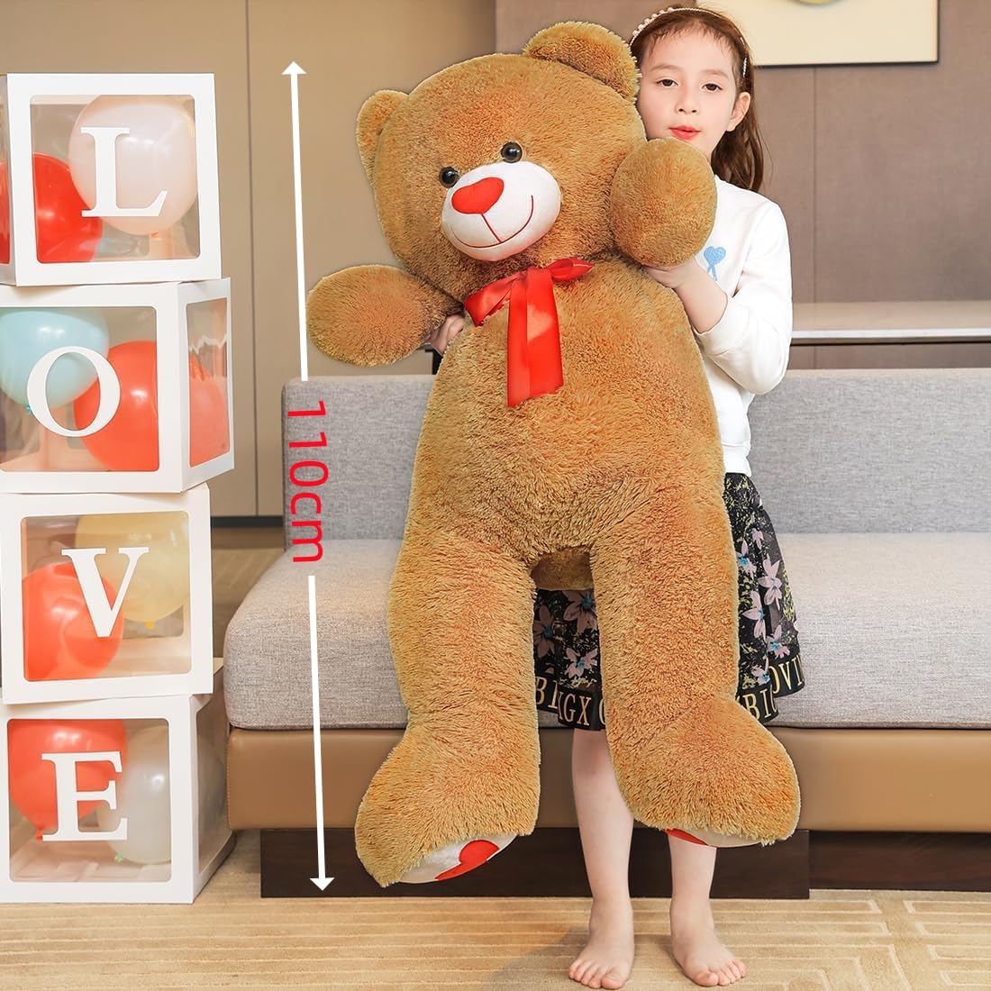 SNOWOLF gigante XXL orsacchiotto orso peluche 110cm, grande regalo morbido orsacchiotto peluche giocattolo per il compleanno, San Valentino o Natale (1,1 m, marrone scuro)