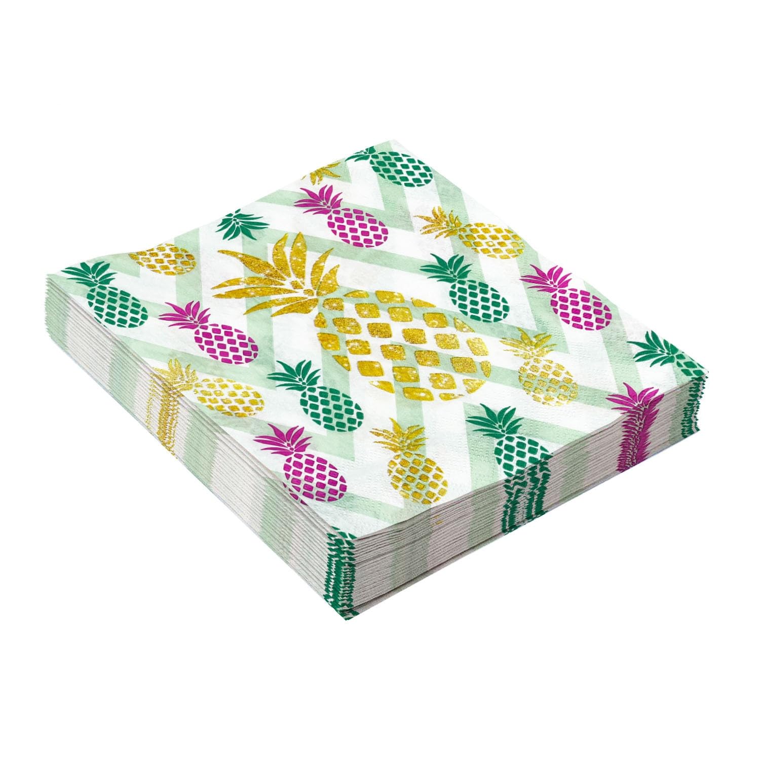 Servilletas Papel Rayas Verdes De Piña Desechables Servilletas Decoupage Cocktail Cumpleaños 2 Capas Toilet Papel Higienico Decoración de Mesa para Bodas,Fiesta en el Jardín 30 Paquetes(33x33cm）