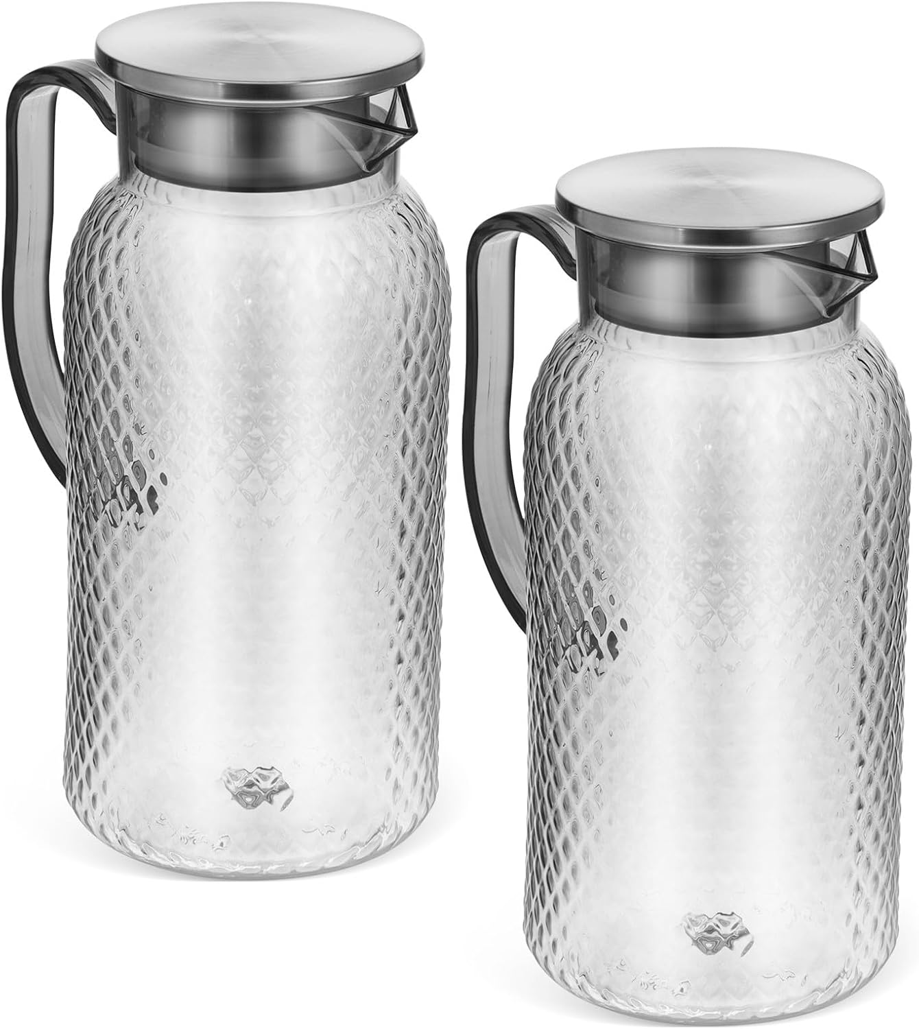 Veemoon 2pcs 1.8l Gray Steel Lid Acrylic Juice Pitcher Plastic Water Jug with Lid for Fridge Beverage Storage and Milk Container