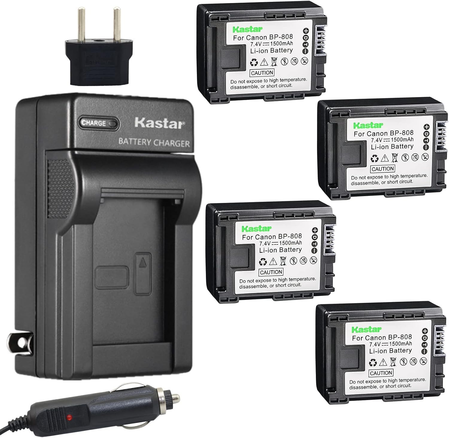 Kastar BP808 Battery (4-Pack) and Charger Kit for Canon BP-807, BP-808, BP-809 and Canon HFM400 HF100 M300 S100 S200 FS36 FS37 HF200 HFS11 HF100 HF20 HG21 FS406 Cameras
