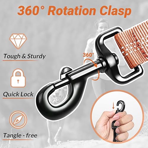 Miniatura 3 de rabbitgoo Correa táctica para perro, correa elástica de entrenamiento para perros con absorción de golpes, correa militar naranja para perros con 2